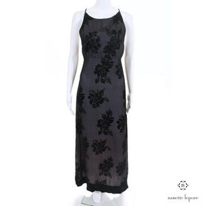 NANETTE LEPORE Elegant Blk Sheer Satin Floral Gown